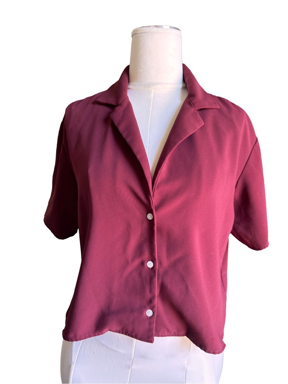Amanda Uprichard Burgundy Short Sleeve Blouse Top Size M